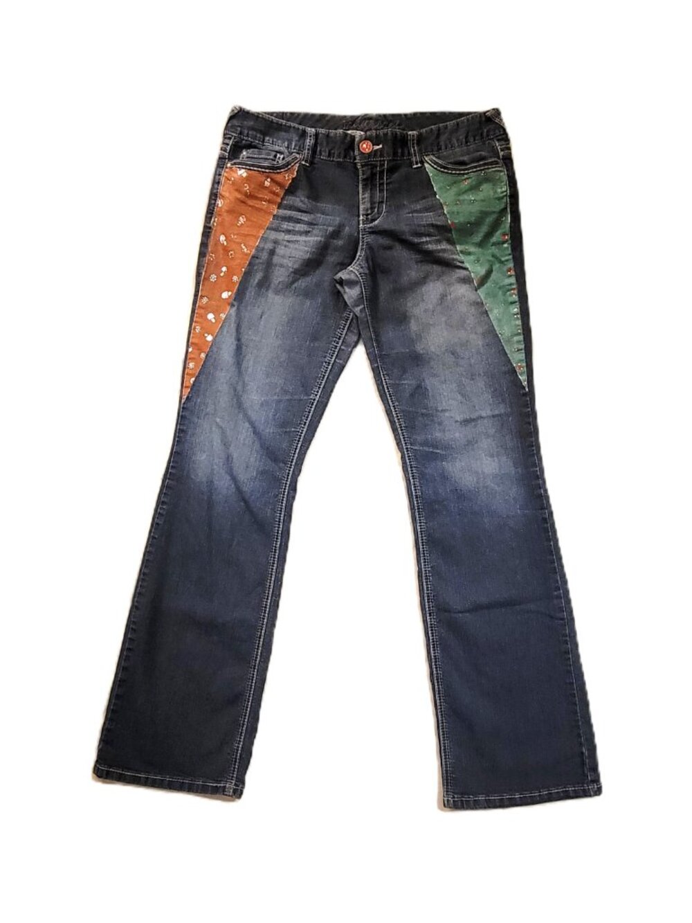Maurices Custom Patchwork Jeans 11/12 Long Cottagecore Mushroom Floral Distress